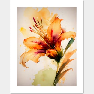 Beautiful Orange Watercolor Daylily Posters and Art